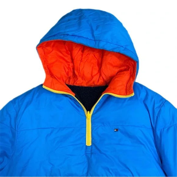 Vintage 90s Tommy Hilfiger Puffer Jacket Reversible Blue Red Sherpa Men’s S/P